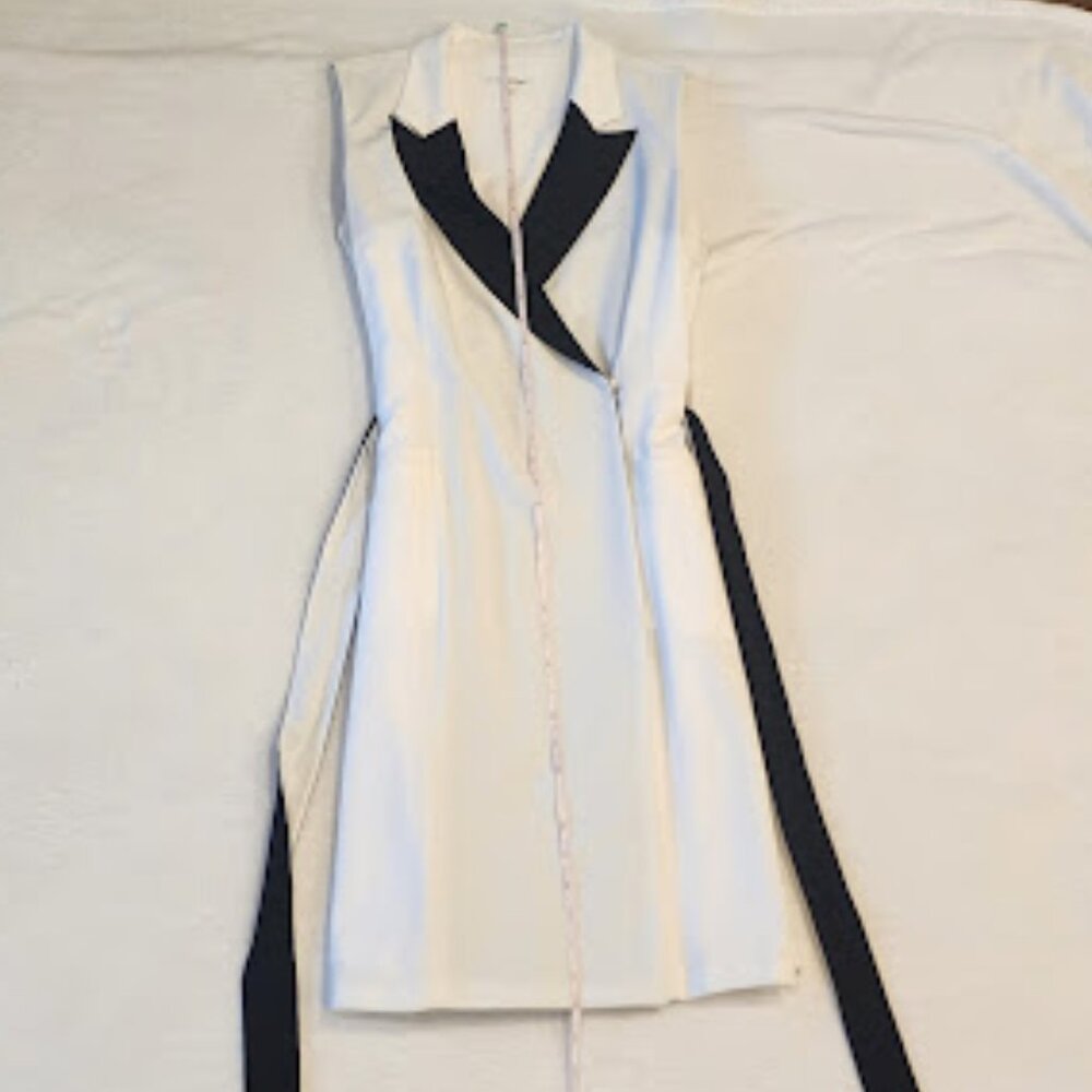 Calvin Klein dress white with black neck trim and black, white belt. Size 12 - Picture 4 of 8